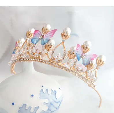 Crystal Pearl Butterfly Princess Crown 